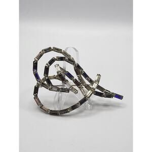 Vintage Baguette Rhinestone Bow Brooch Silver Tone Mid Century Glam